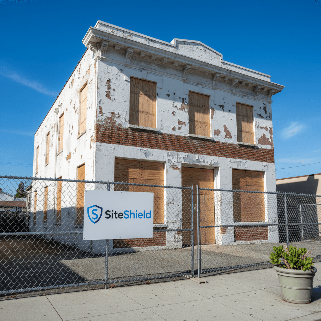 Real estate investor assessing distressed home exterior from street view, evaluating property condition