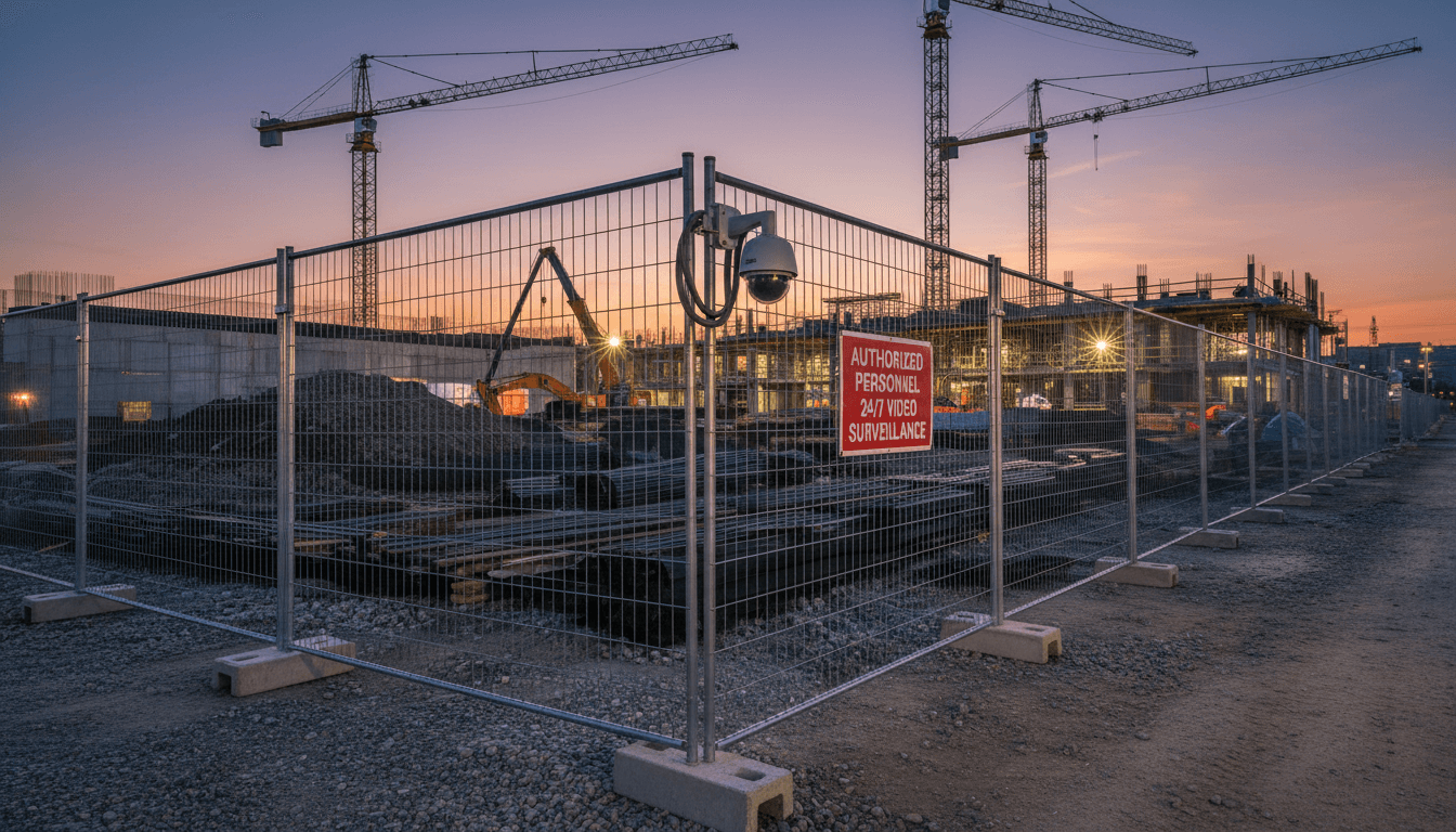 Cercado temporal de construcción y cámara de seguridad