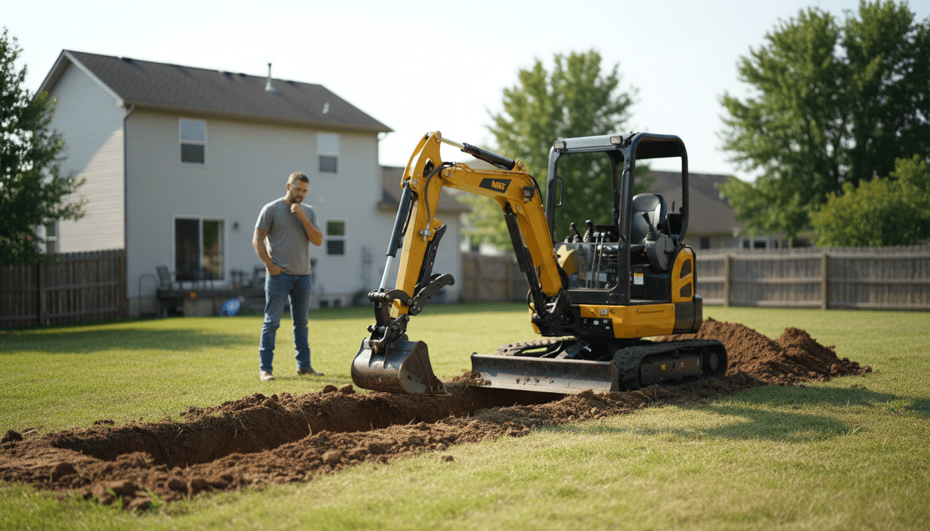 Compact excavator working on a construction site